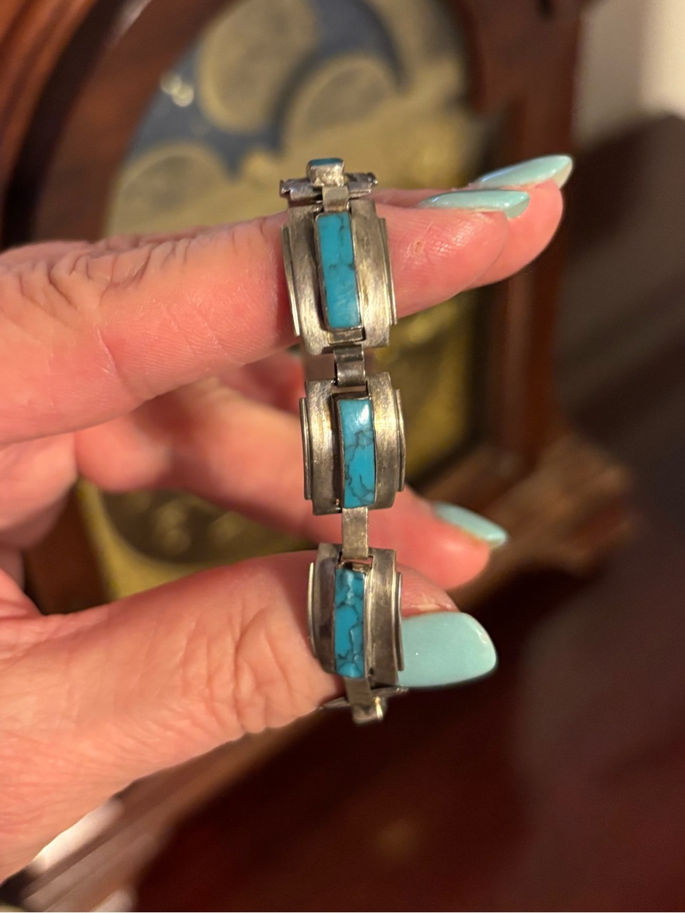 Vintage Sterling Silver Turquoise Inlay Statement Bracelet